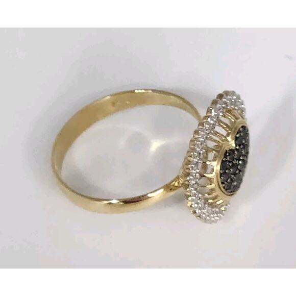 18k Yellow Gold Black &White Diamonds Heart Ring Size 7.25 - Picture 10 of 12